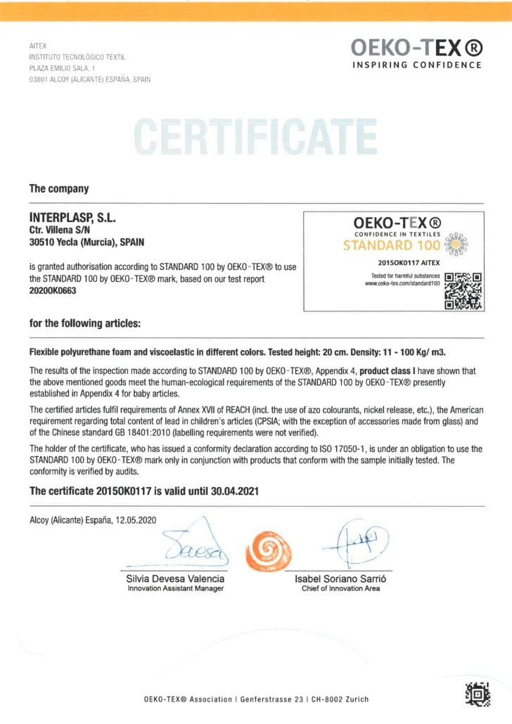 Interplasp renews the STANDARD 100 by OEKO TEX certificate - Interplasp
