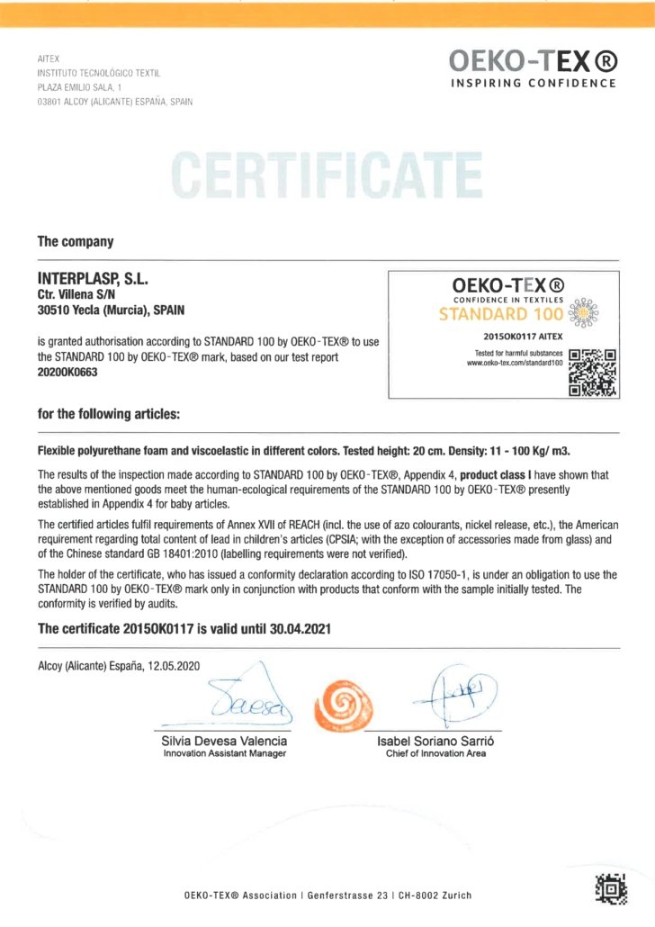 OEKO-TEX® Standard 100 / Class I certification renewal – S.I.C.